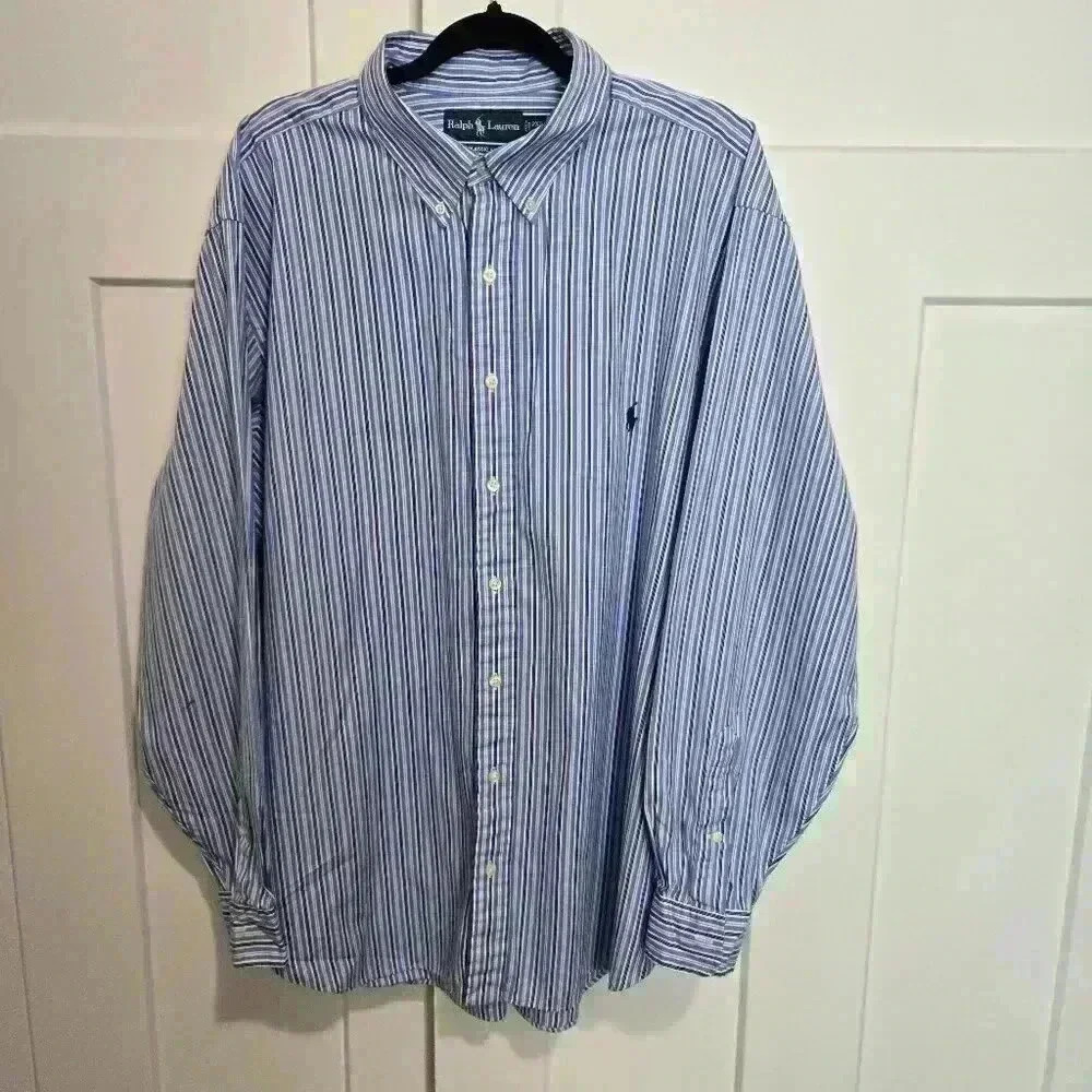 Ralph Lauren Mens Button down Polo Striped Long Sleeve Classic Fit 2X Big